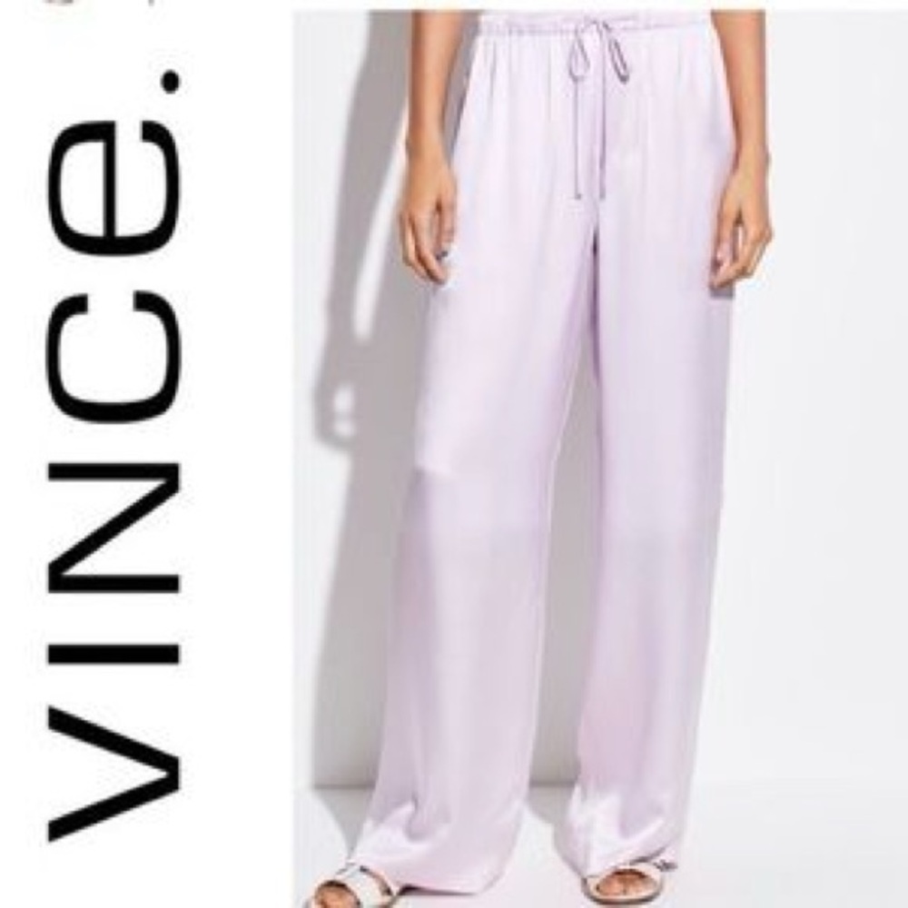 VINCE silk drawstring pants in Verbana light purple